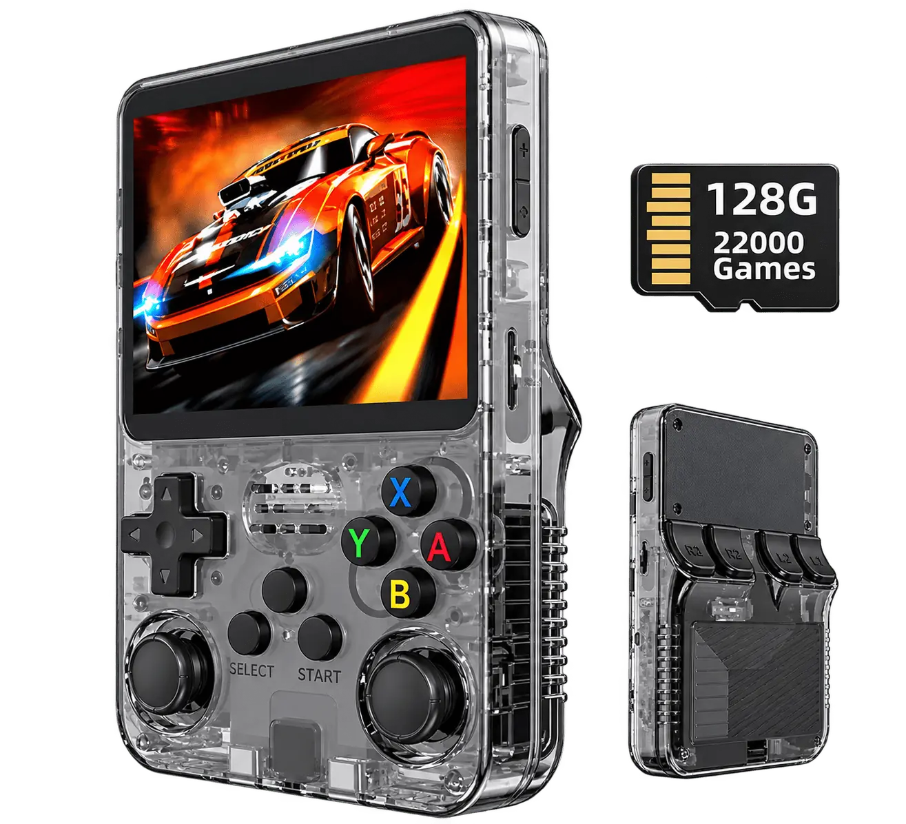 Boltz Retro Device handheld console, memory card and rear view